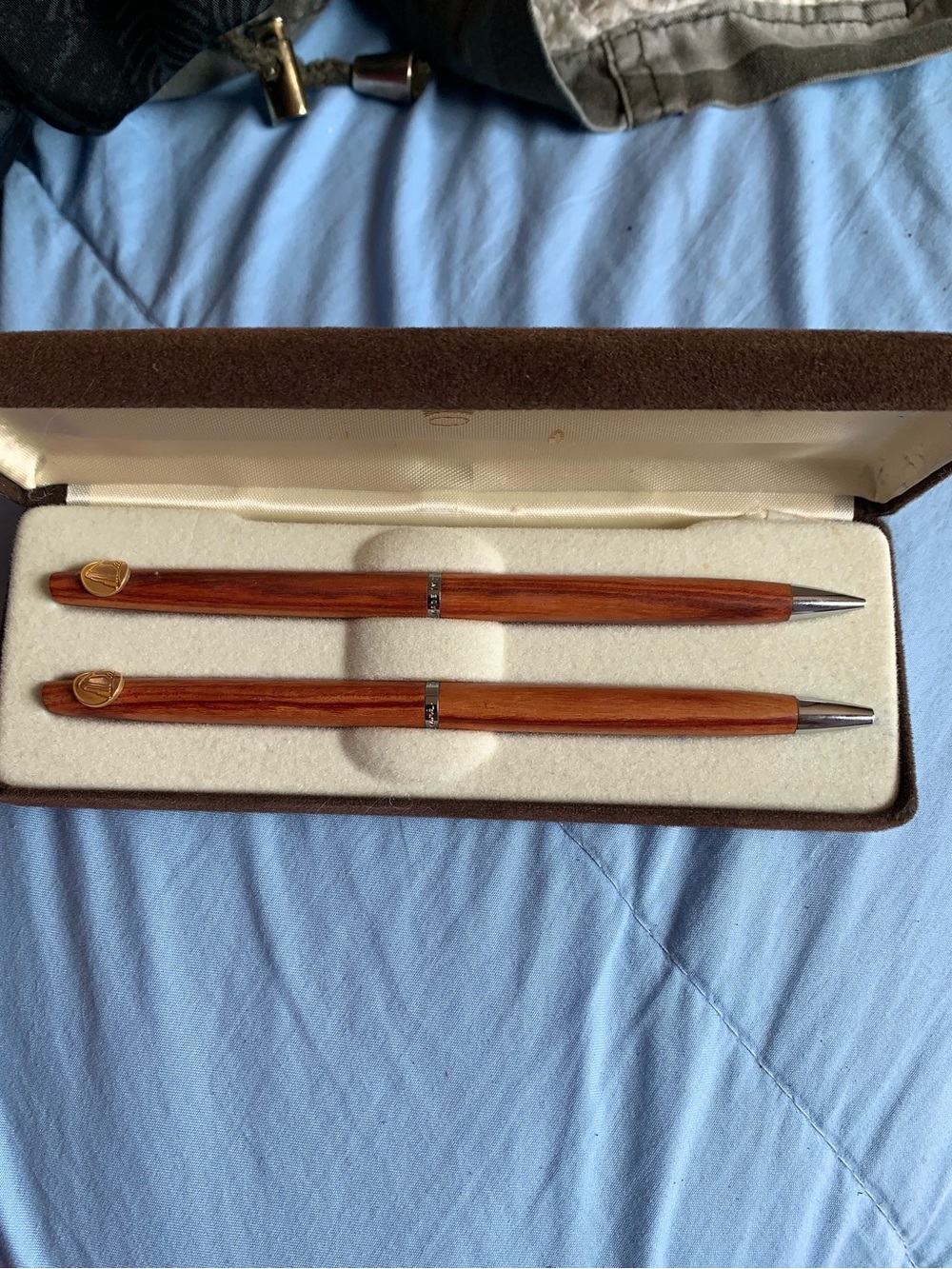 Vintage Hallmark wood pen and mechanical pencil set in original velvet case